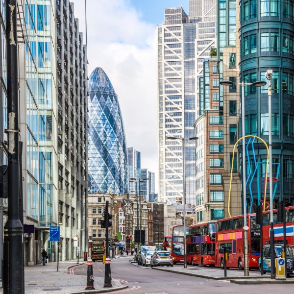 London skyline and commercial buildings