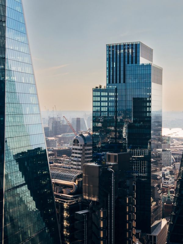 London skyline and commercial buildings