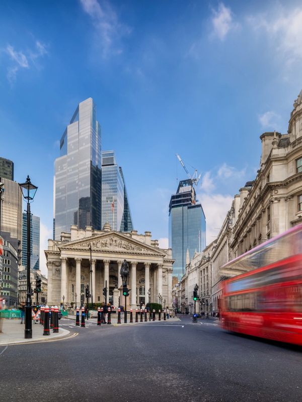 London skyline and commercial buildings