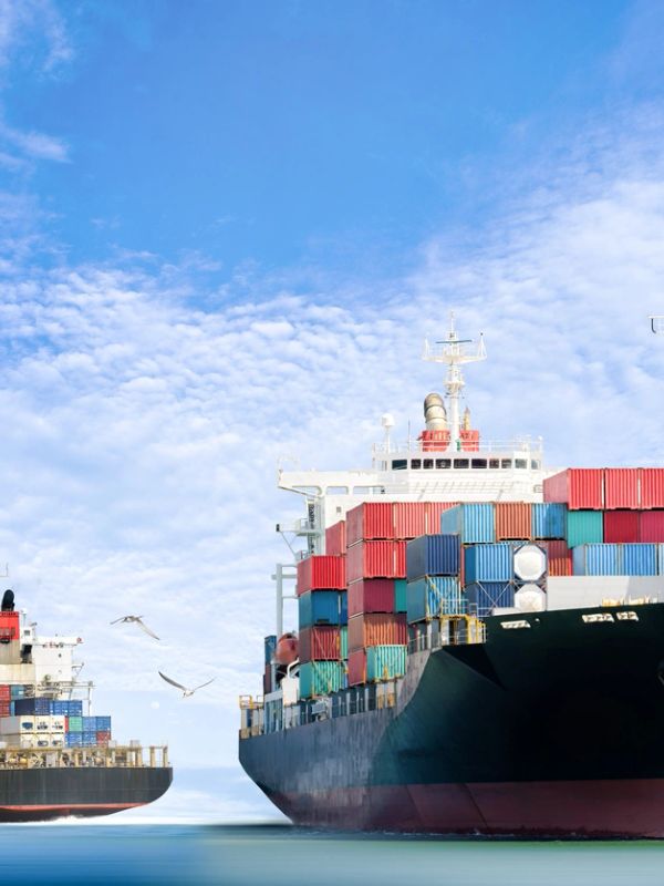 Container ship at a port