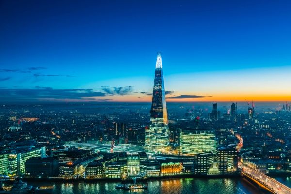 London skyline and commercial buildings