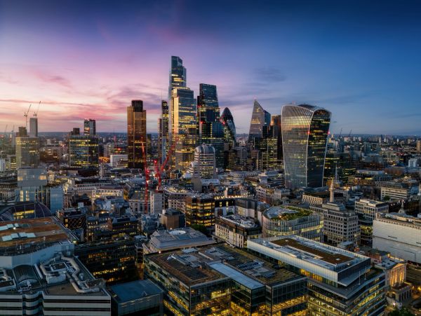 London skyline and commercial buildings