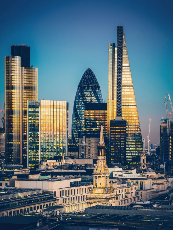 London skyline and commercial buildings