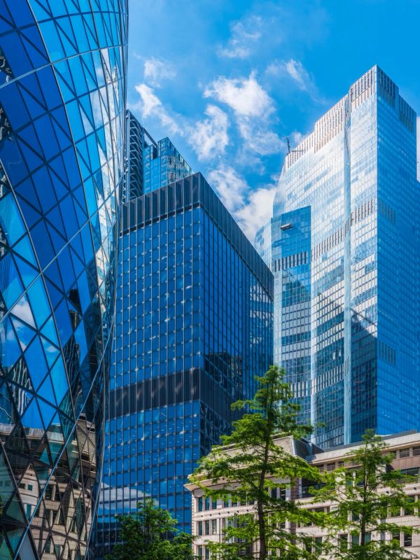 London skyline and commercial buildings
