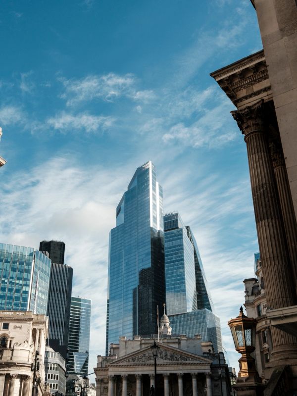 London skyline and commercial buildings